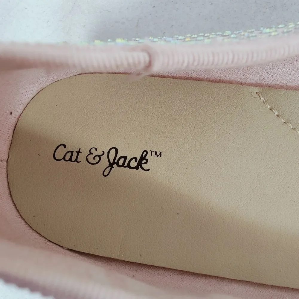 Cat & Jack Girls' Pale Pink Diamante Rhinestone Sparkly Ballet Flats, Sz 5